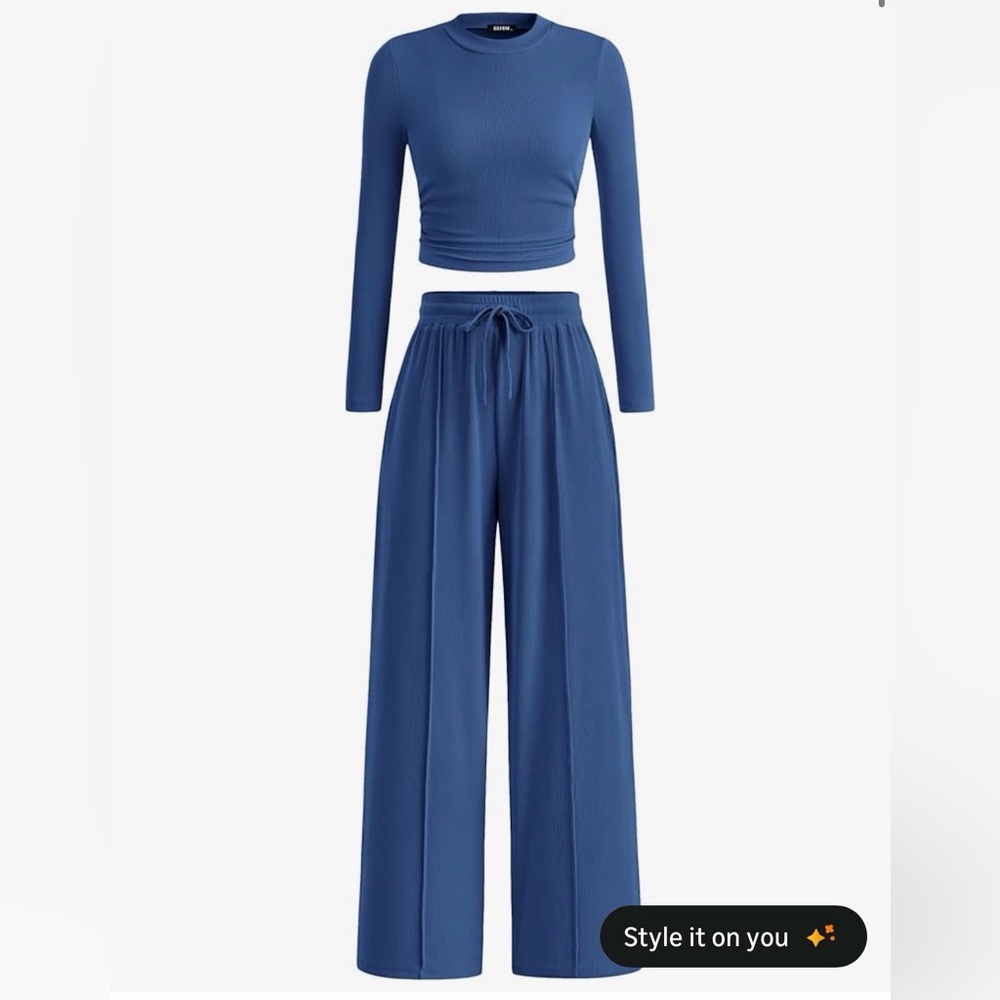 Blue Long Sleeve Top and Pants Set